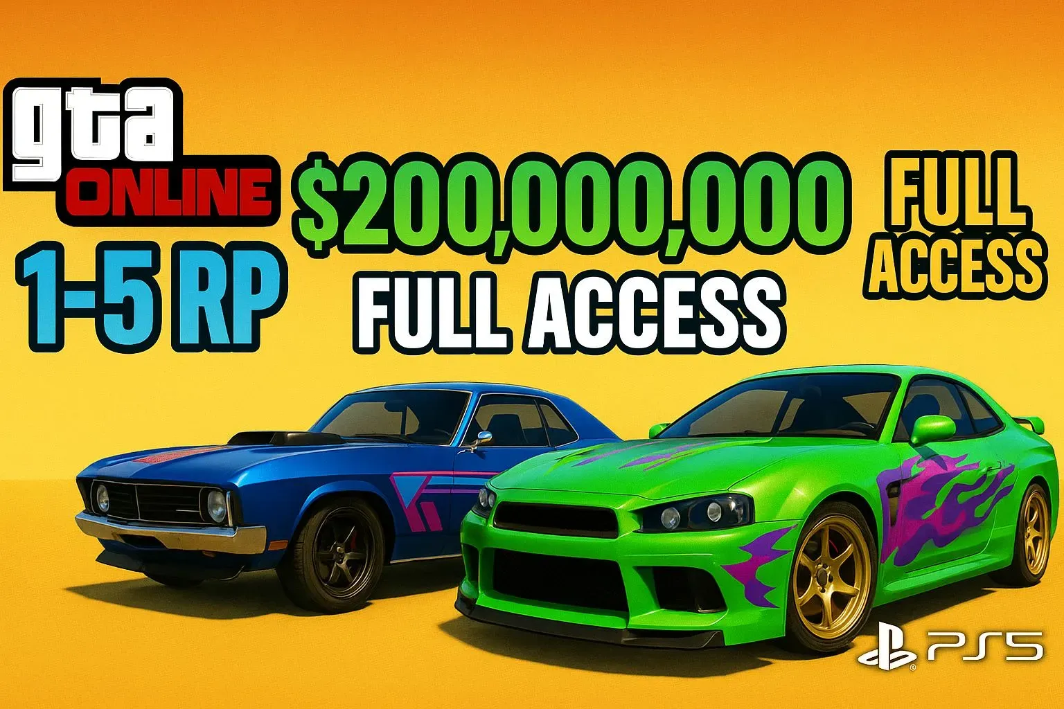 🌠 PS5 🎮 RP Level 1–30 🧱 4x Modded Cars 🐍 200.34 Million Total 🚀 Verified Access #B9L1R