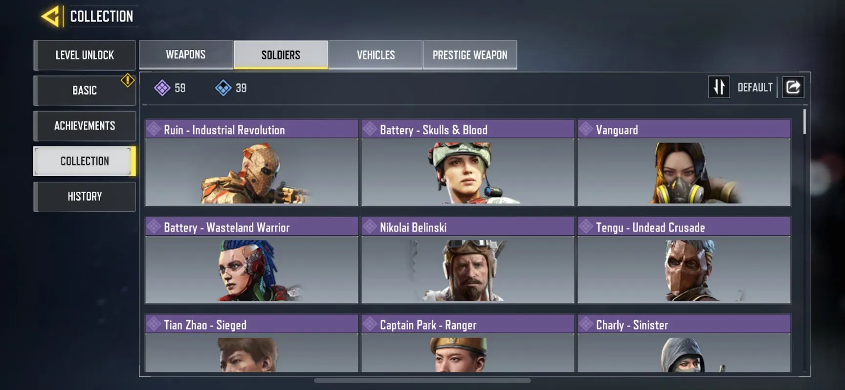 CODM70 Lv213 S1 Account 134 Epic Weapons 59 Epic Characters 23 Epic Vehicles 