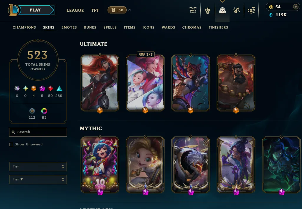 👑(EUW) SILVER I 97LP (HIGH ELO) 🚀523 SKIN