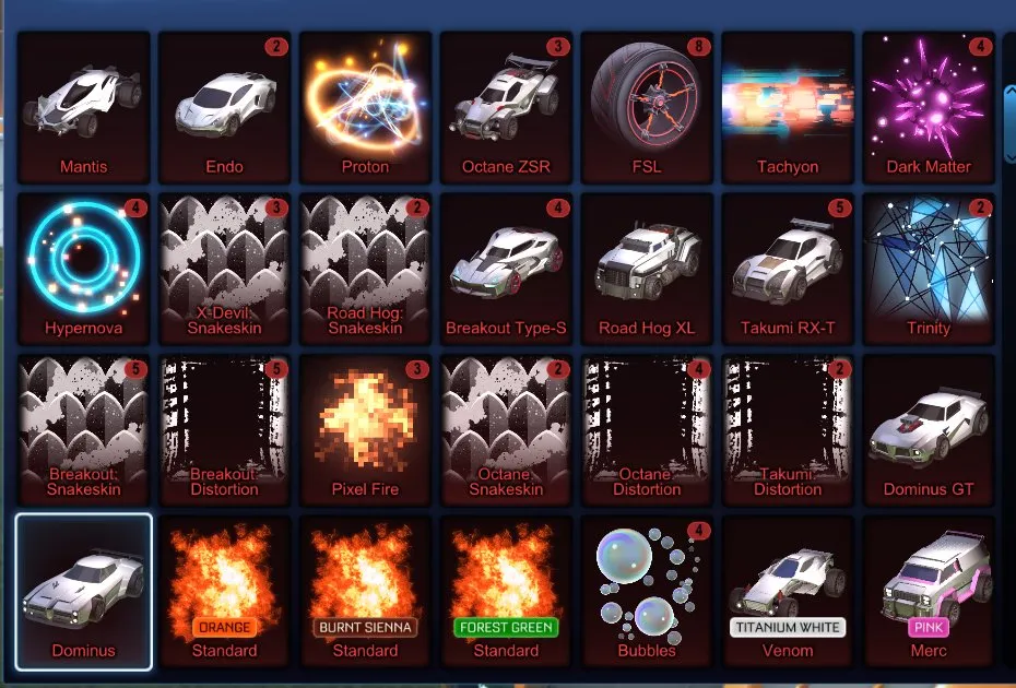 STOCK552 //ACC with Fennec, Dominus, Octane ZSR, Mantis, Endo, 90+ Exotic Chests, Many Painted Bodies and Wheels (K)