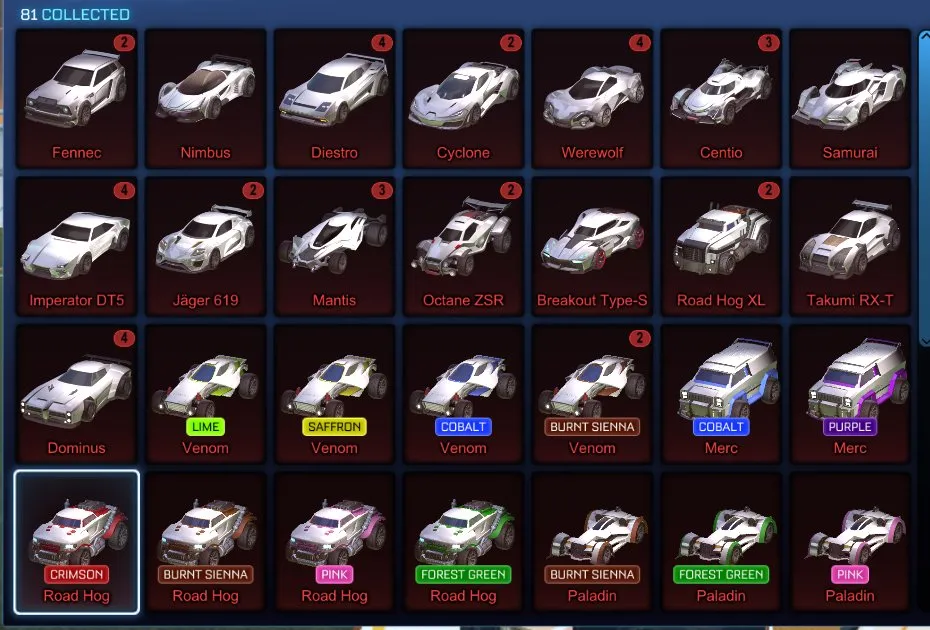 STOCK652 // Fennec Dominus Octane ZSR Takumi RX-T Many Painted Venom Merc Road Hog Paladin 45 Black (K)