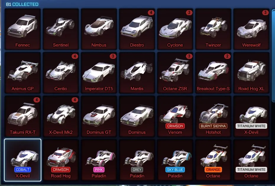 STOCK703 // TW Octane, Fennec, TW X-Devil, TW Standard, Black Standard, Many Painted Cars, 114 Exotic Drops (K)