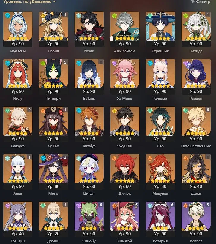 GI1000 //55 Leg + Kazuha S2 + Navia S1 + Nahida S1 + Hu Tao S1 + Yelan S1 + Risley + Raiden Signature Weapons (K)