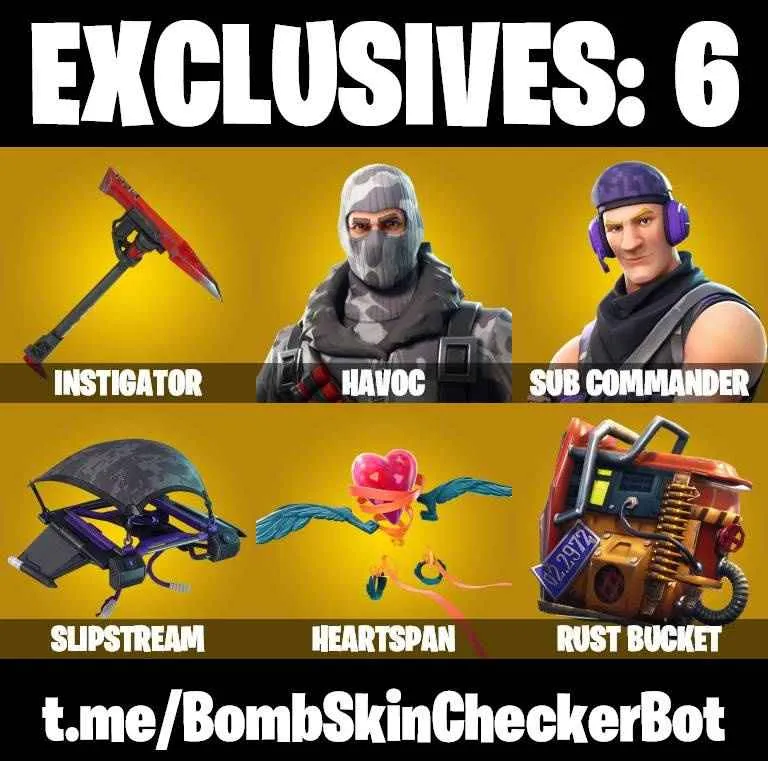 ❤️19 SKINS❤️HAVOC❤️SUB COMMANDER❤️PEELY❤️HYBRID(STAGE 4)❤️CALAMITY(STAGE 5)❤️BLACKHEART(STAGE 8)❤️RUST BUCKET❤️PEPPERMINT PICK❤️CAN PLAY ON PSN❤️XBOX❤️PC❤️NINTENDO❤️MOBILE❤️500 VBUCKS❤️FULL EMAIL ACCESS❤️