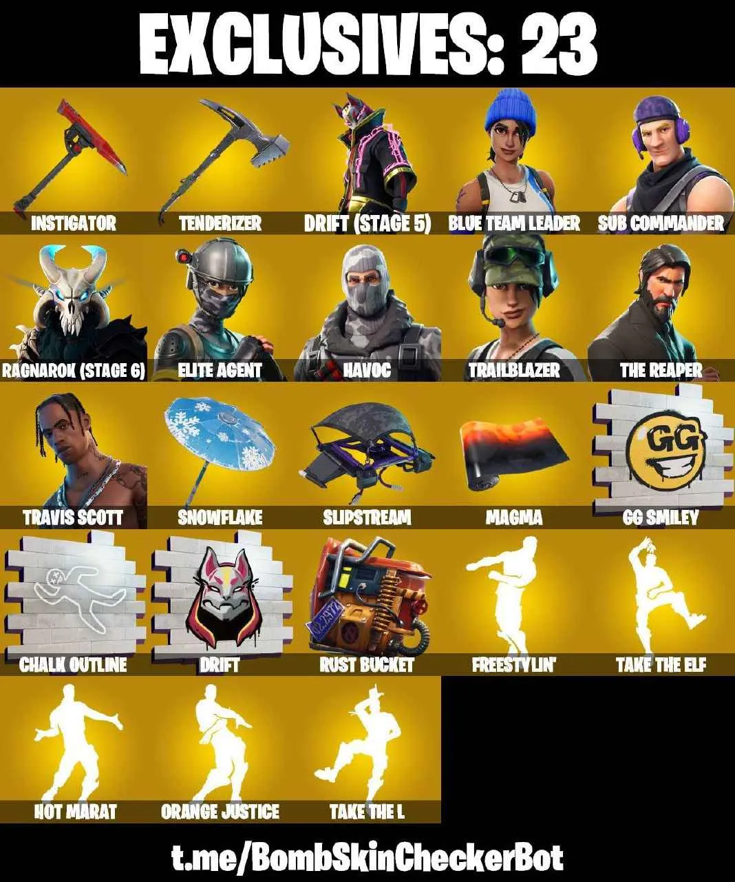 ❤️64 SKINS❤️TRAVIS SCOTT❤️TAKE THE L❤️THE REAPER❤️TRAILBLAZER❤️FREESTYLIN❤️ELITE AGENT❤️HAVOC❤️SUB COMMANDER❤️ORANGE JUSTICE❤️MAYA❤️ZOEY❤️ONESIE(MAX)❤️ROOK❤️DRIFT(STAGE 5)❤️RAGNAROK(STAGE 6)❤️LYNX(STAGE 4)❤️AGENT PEELY❤️VERGE❤️SNOWFLAKE❤️CAN PLAY ON PSN❤️
