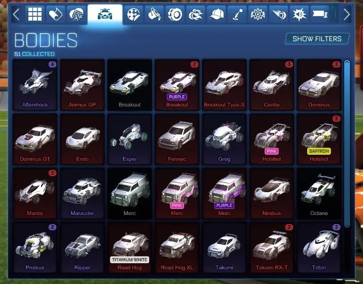 STOCK734 //Acc with Fennec, Dominus, 50+ Drops, Black Market Goal Explosions and Decals (K)