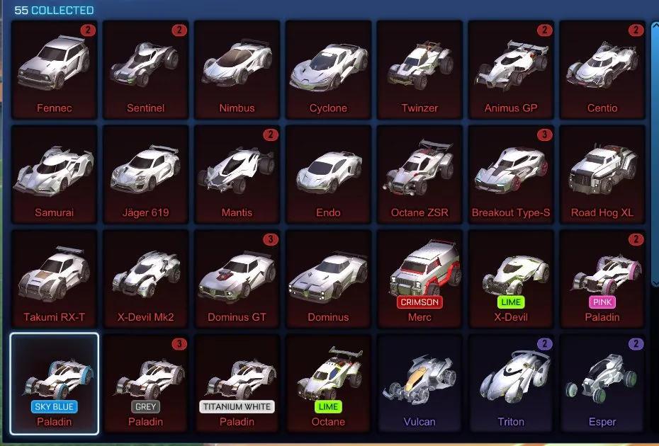 STOCK731 //Titanium White Fennec, TW Standard Boost, 19 Black Market Decals & Goal Explosions, 55 Painted Cars (K)