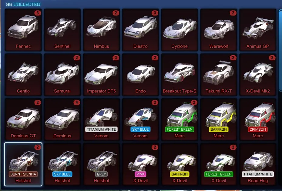 STOCK704 //Fennec, 30+ Painted Cars, 120 Exotic Drops, Black Markets, Mystery Decals, Titanium White Venom (K)