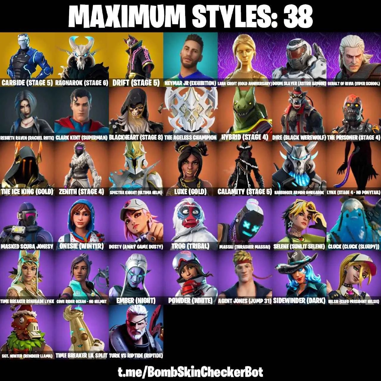 ❤️160 SKINS❤️TAKE THE L❤️MAKO❤️THE REAPER❤️ELITE AGENT❤️GET GRIDDY❤️OG STW❤️GOLDEN LARA CROFT❤️RACHEL ROTH❤️OMEGA❤️SKULL TROOPER❤️MANDALORIAN❤️SPIDER-MAN❤️ORANGE JUSTICE❤️SKULL RANGER❤️HELSIE(MAX)❤️ONESIE(MAX)❤️CHARLOTTE❤️KOR❤️EVIE❤️ROOK❤️TSUKI 2.0❤️JULES❤️