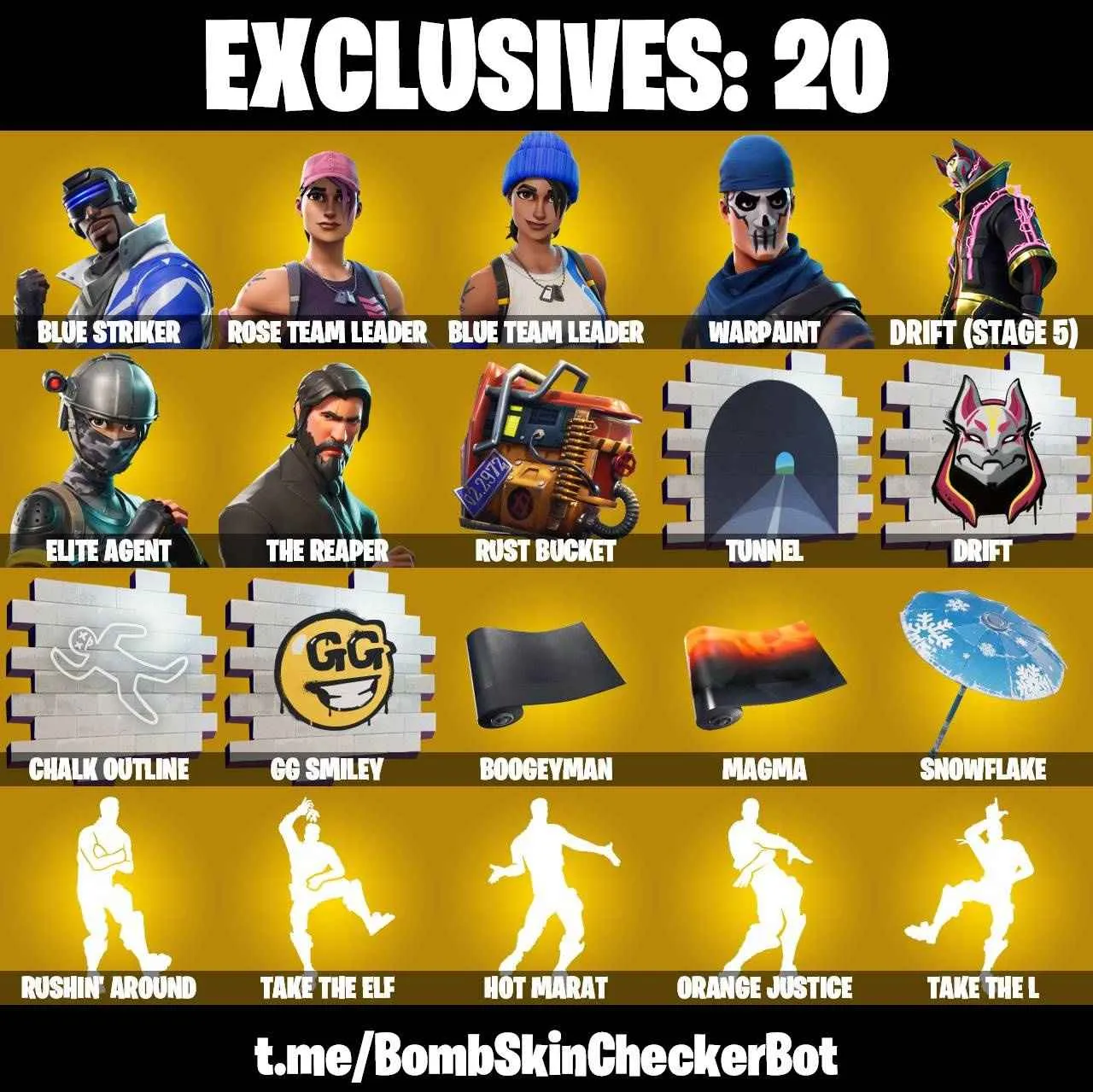 ❤️79 SKINS❤️TAKE THE L❤️THE REAPER❤️ELITE AGENT❤️RUSHIN AROUND❤️OG STW❤️OMEGA❤️ORANGE JUSTICE❤️ONESIE(MAX)❤️ZOEY❤️DRIFT(STAGE 5)❤️CALAMITY(STAGE 5)❤️DIRE(MAX)❤️LYNX(STAGE 4)❤️PEELY❤️PAR PATROLLER❤️SNOWFLAKE❤️RUST BUCKET❤️ICE BREAKER❤️PEPPERMINT PICK❤️