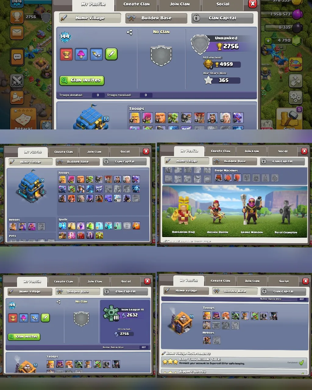 C041 TH12 - XP144 - 4,774 GEMS - CN 500 GEMS - BK50 SKIN3 GG1 - AQ60 SKIN PIRATE QUEEN FA17 - GW22 SKIN PARTY WARDEN - BM18