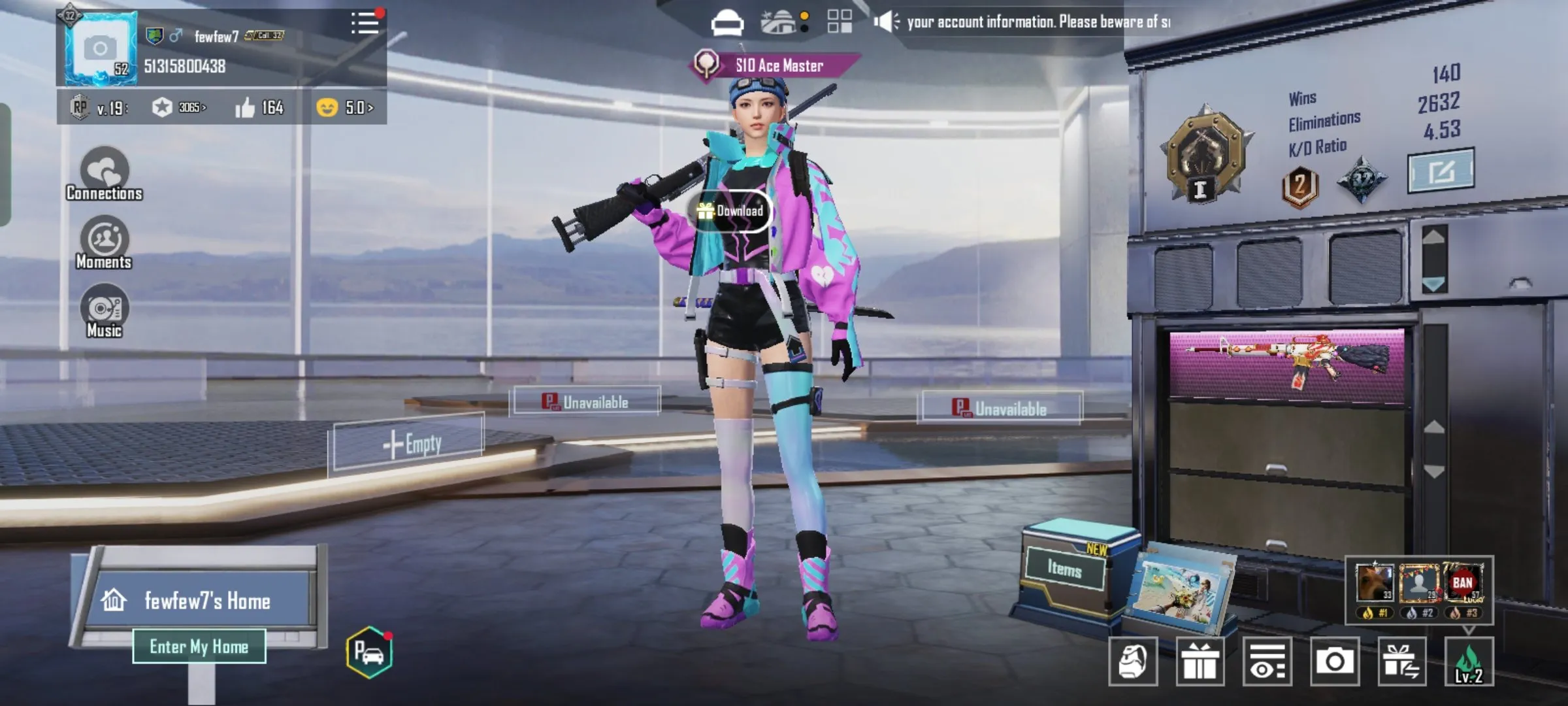 PGM474 //52lvl 5yo acc, skins from old bp, 700k coins, 12k (K)