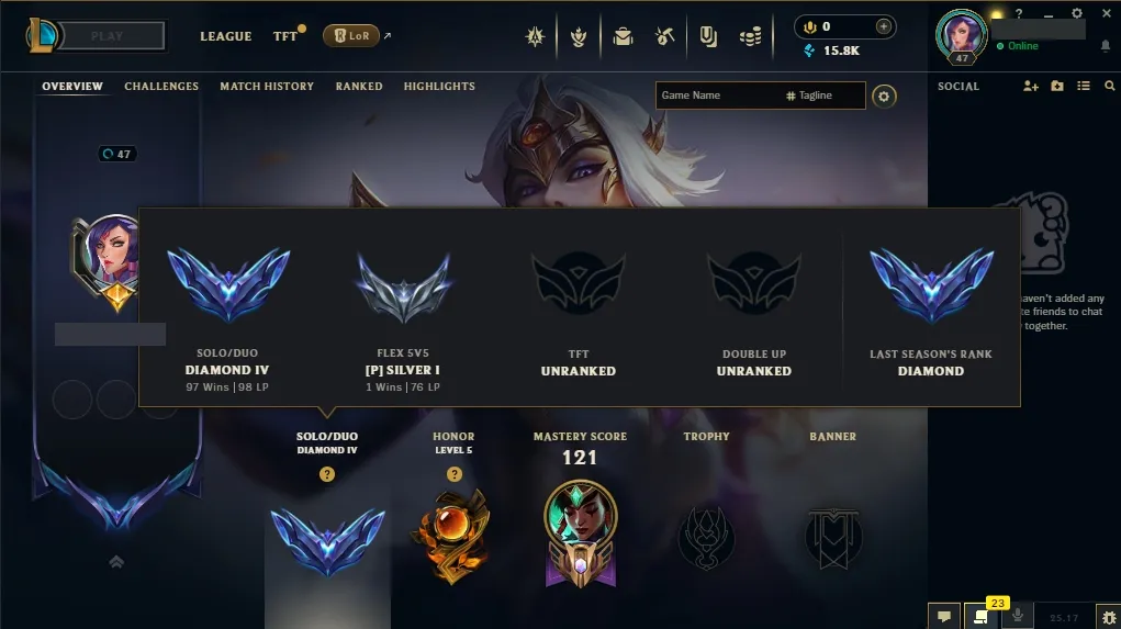 🇪🇺 EUW ✅💎Diamond IV ⸱ 59% wr 👑Champions: 52 🔵15K BE 🤩 Skins:10 ⚡ LV: 47 ♾️ Lifetime Ownership 📧 Full Email Access 👑 High Quality Riot Account #0512
