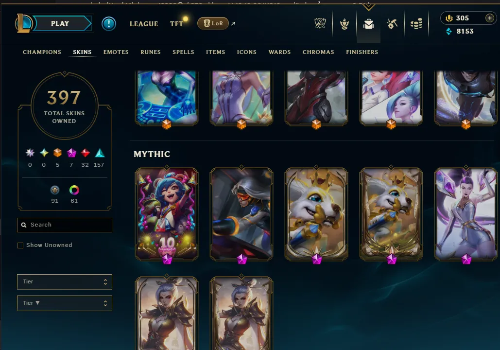 👑(EUW) PLATINUM III (100% WR, HIGH ELO) 🚀397 SKIN