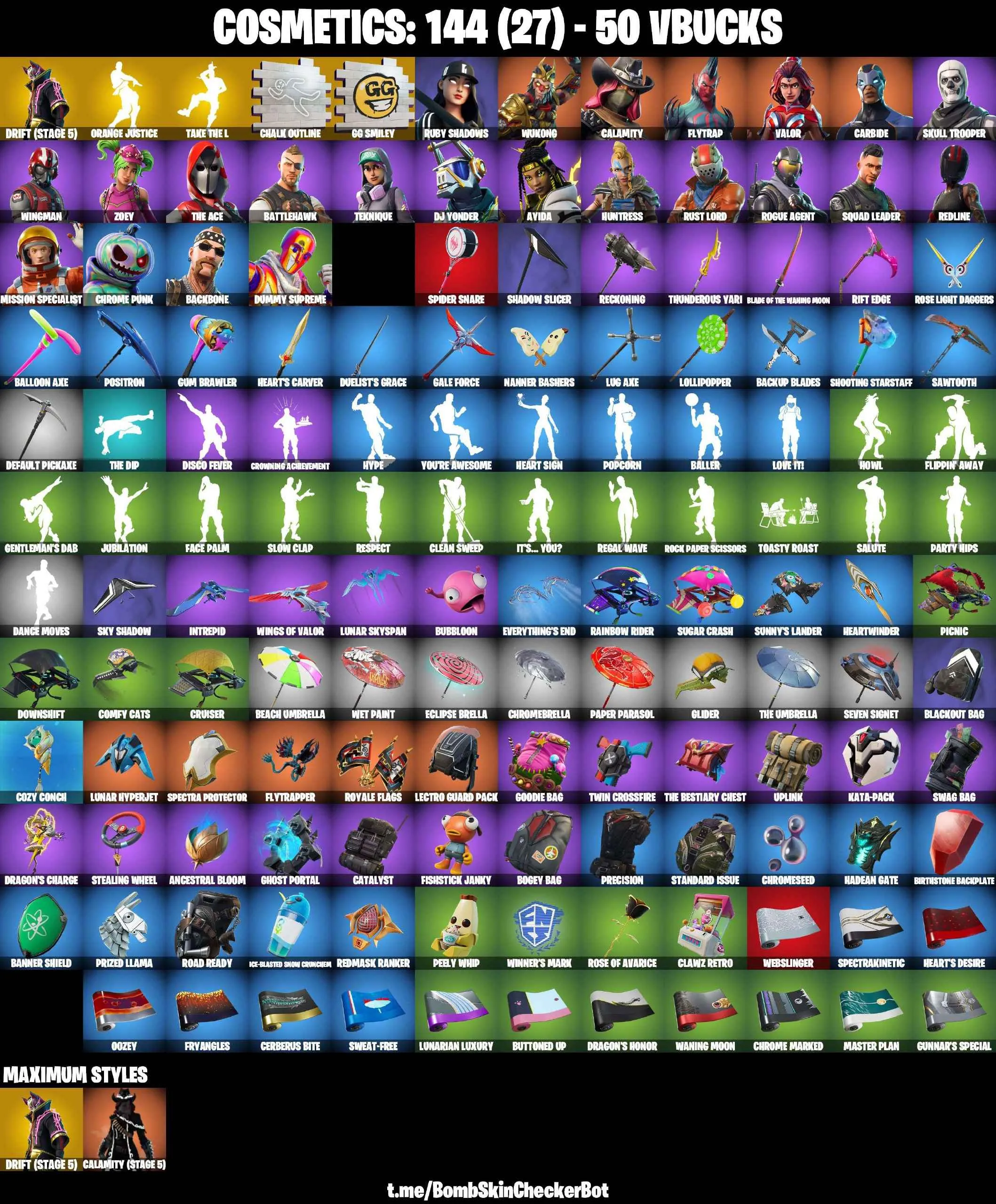 ❤️25 SKINS❤️TAKE THE L❤️ORANGE JUSTICE❤️SKULL TROOPER❤️DUMMY SUPREME❤️ZOEY❤️DRIFT(STAGE 5)❤️CALAMITY(STAGE 5)❤️ROGUE AGENT❤️REDLINE❤️PEELY WHIP❤️CAN PLAY ON PSN❤️XBOX❤️PC❤️NINTENDO❤️MOBILE❤️50 VBUCKS❤️FULL EMAIL ACCESS❤️