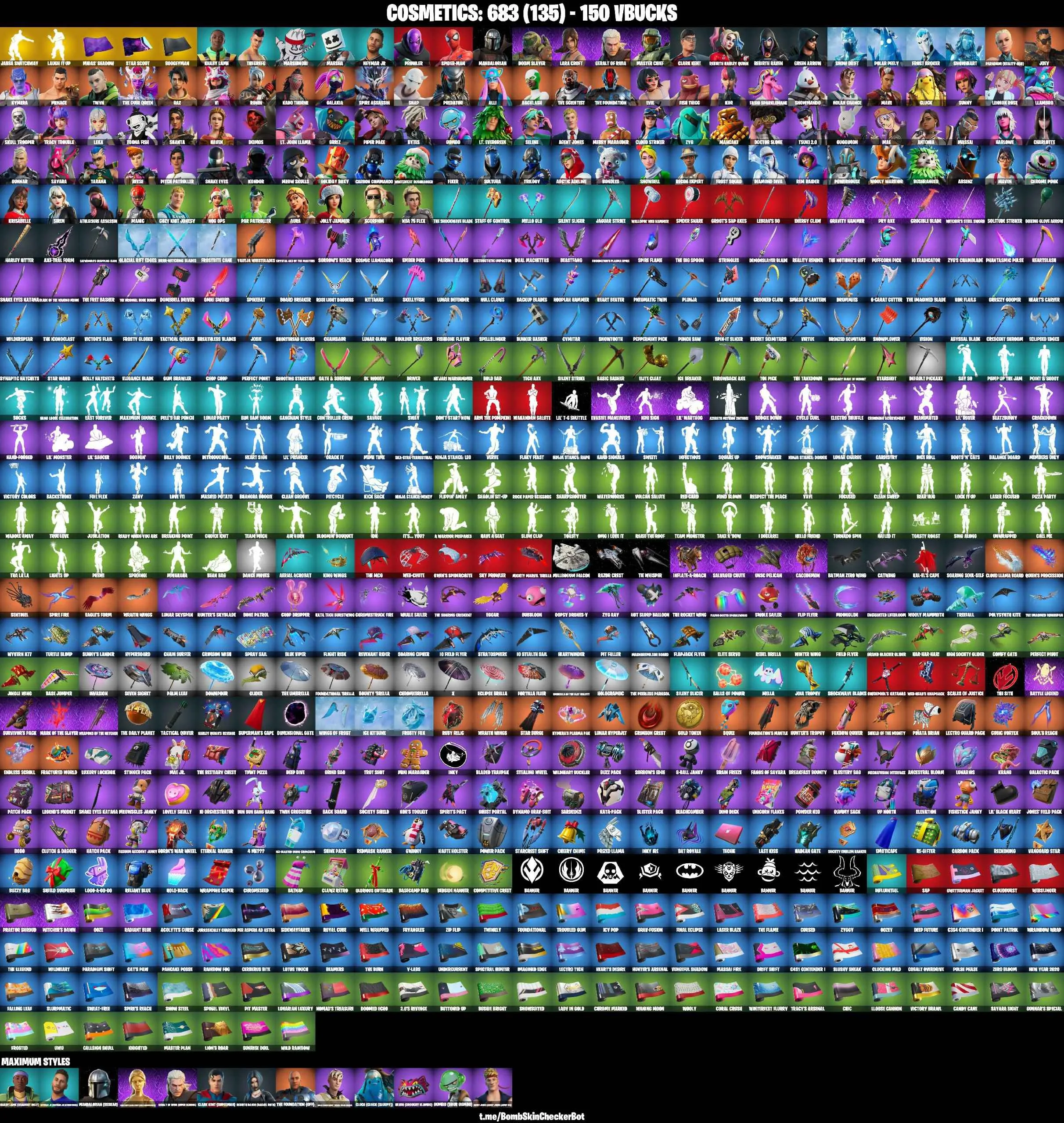 ❤️114 SKINS❤️JABBA SWITCHWAY❤️BACKLASH❤️SNAKE EYES❤️GOLDEN LARA CROFT❤️FULL BESKAR MANDALORIAN❤️RACHEL ROTH❤️TRACY TROUBLE❤️MASTER CHIEF❤️SKULL TROOPER❤️SPIDER-MAN❤️LAUGH IT UP❤️INTRODUCING❤️STAR WAND❤️PREDATOR❤️VI❤️GALAXIA❤️EVIE❤️CHARLOTTE❤️KOR❤️TSUKI 2.0❤️