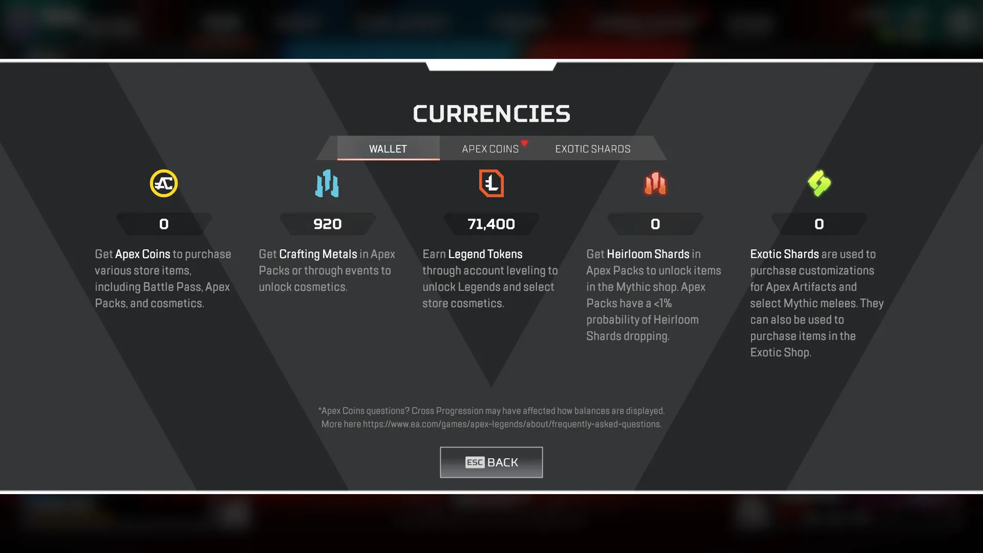 AP586 //71,400 Legend Tokens, 920 Crafting Metals, Level 167 Starter Account (K)