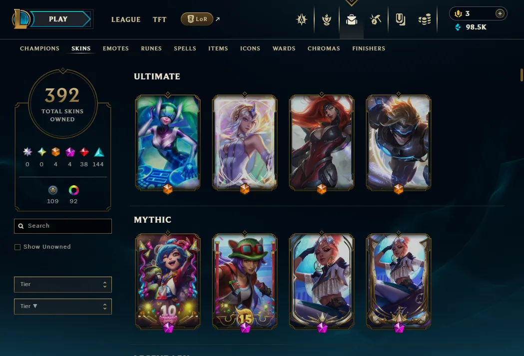 👑(EUW) UNRANKED (SUPER HIGH ELO) 🚀392 SKIN