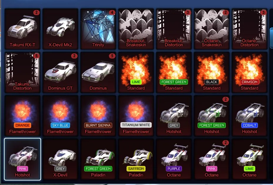 STOCK648 // Fennec, 44 Black Markets, Anodized Pearl, Painted Hotshot Set, Many Premium Cars & Goal Explosions (K)