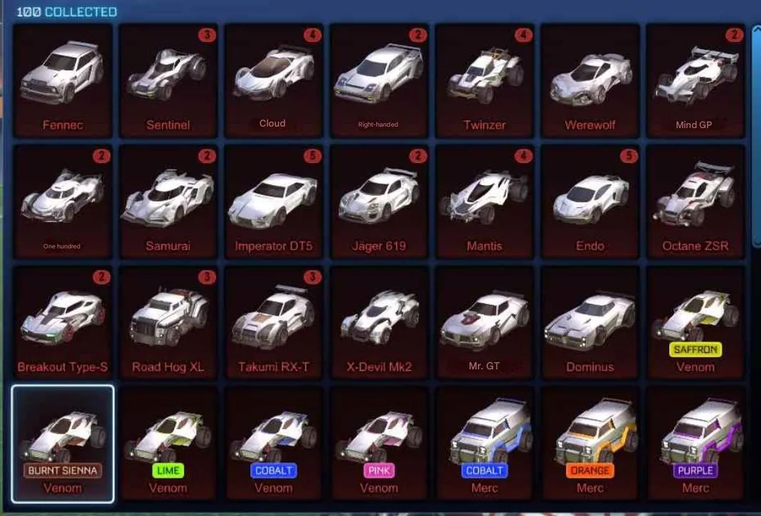 STOCK826 //Fennec, Dominus, 400+ Black Markets / Exotics / Imports, Multiple Painted Venom & Merc, Top Goal Explosions (K)