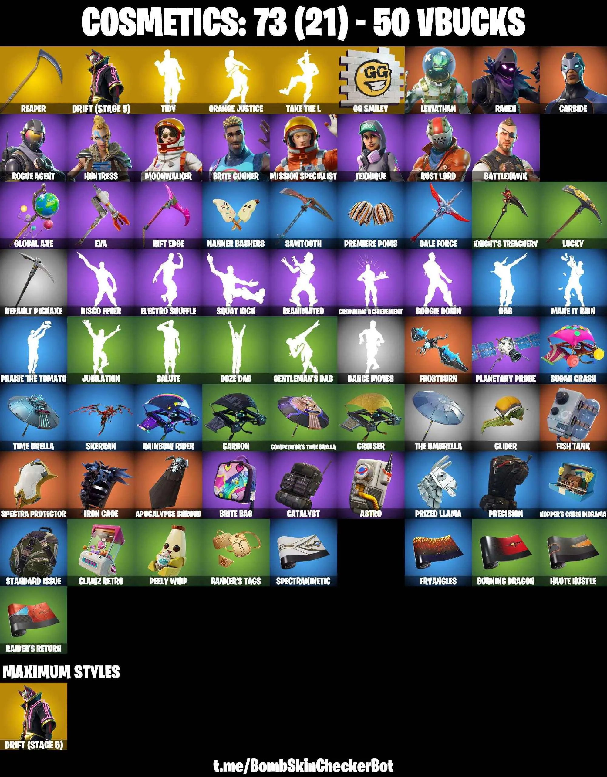 ❤️13 SKINS❤️TAKE THE L❤️ORANGE JUSTICE❤️TIDY❤️DRIFT(STAGE 5)❤️TEKNIQUE❤️ROGUE AGENT❤️BRITE GUNNER❤️MOONWALKER❤️PEELY WHIP❤️CAN PLAY ON PSN❤️XBOX❤️PC❤️NINTENDO❤️MOBILE❤️50 VBUCKS❤️FULL EMAIL ACCESS❤️