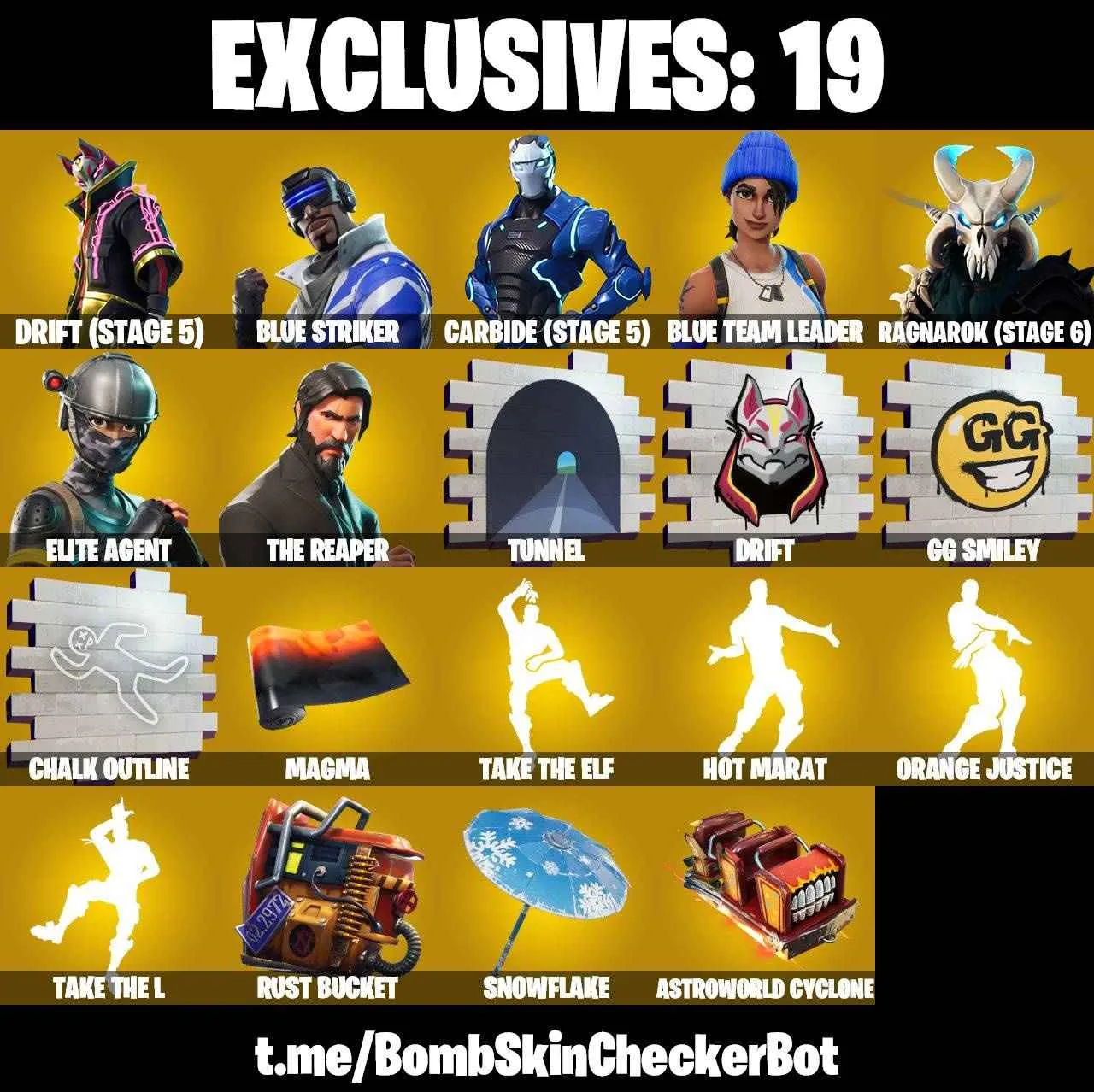 ❤️75 SKINS❤️TAKE THE L❤️THE REAPER❤️ELITE AGENT❤️OMEGA❤️ORANGE JUSTICE❤️SKULL TROOPER❤️RAPSCALLION❤️ZOEY❤️ROOK❤️HOPE❤️DRIFT(STAGE 5)❤️RAGNAROK(STAGE 6)❤️CARBIDE(STAGE 5)❤️MERRY MARAUDER❤️SNOWFLAKE❤️RUST BUCKET❤️ASTROWORLD CYCLONE❤️CAN PLAY ON PSN❤️XBOX❤️PC❤️