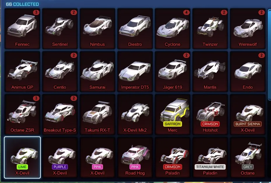 STOCK762 //Epic ACC with Fennec, 30+ Painted Cars, 20 Black Markets, Titanium White Standard, Reaper Wheels (K)