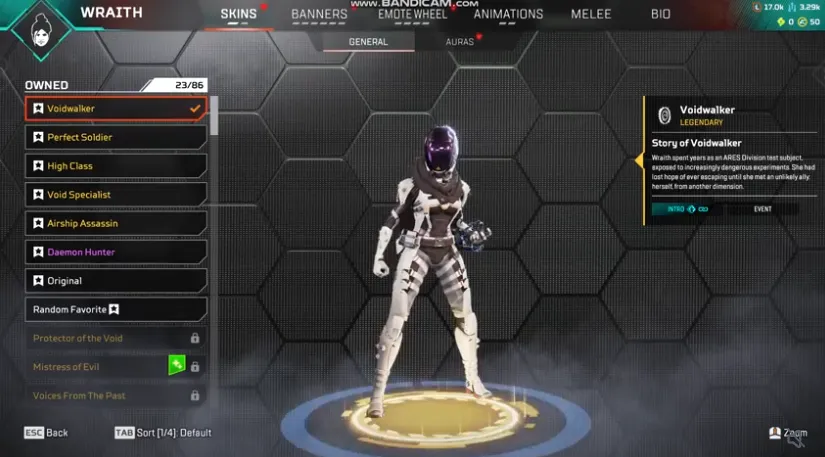 AP576 //Wraith Relic + Voidwalker + Level 281 + 88 Legendary Skins + Hope's Dusk Heirloom (K)