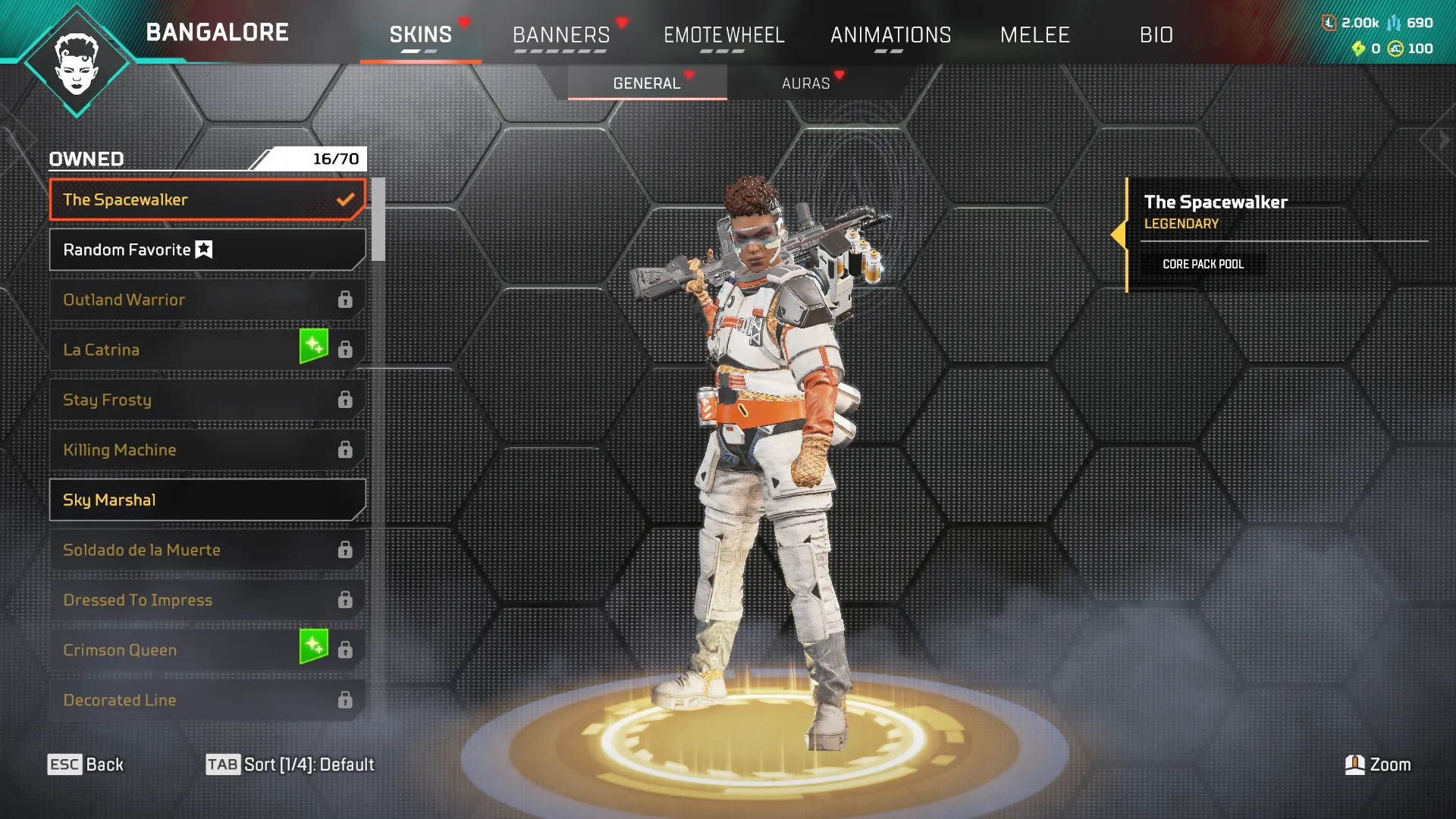 AP588 //Sky Marshal + The Spacewalker Legendary Skins | Level 191 | 16/70 Bangalore Skins (K)