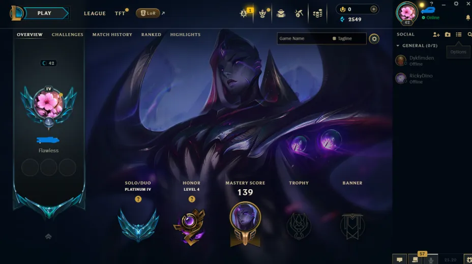 ⭐EUW💎Platinum IV 🥇Honor 4🧸73 Champ 🎁14 Skin