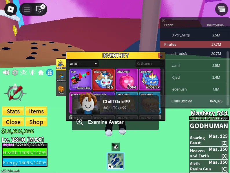 đ Blox Fruit ⸹ Roblox Account đ°2800 Levelđ+13m Money đYeti fruit đGodHumanđ instant Delivrey