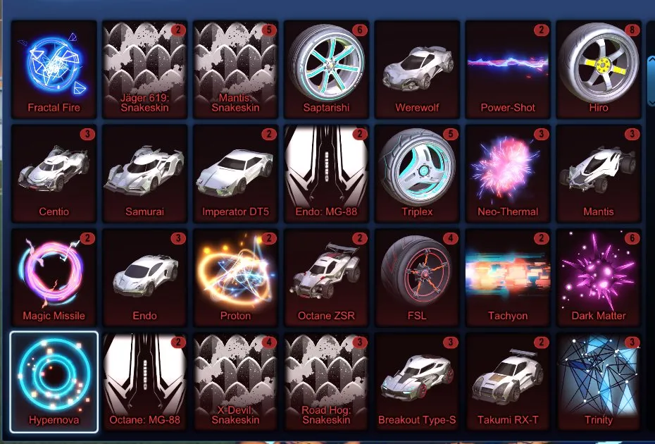 STOCK441 //Fennec, Titanium White Standard Boost, 82 Cars, 48 Black Market, Painted Paladin, Zippy, Lobo, Pulsus, Extensive Wheels