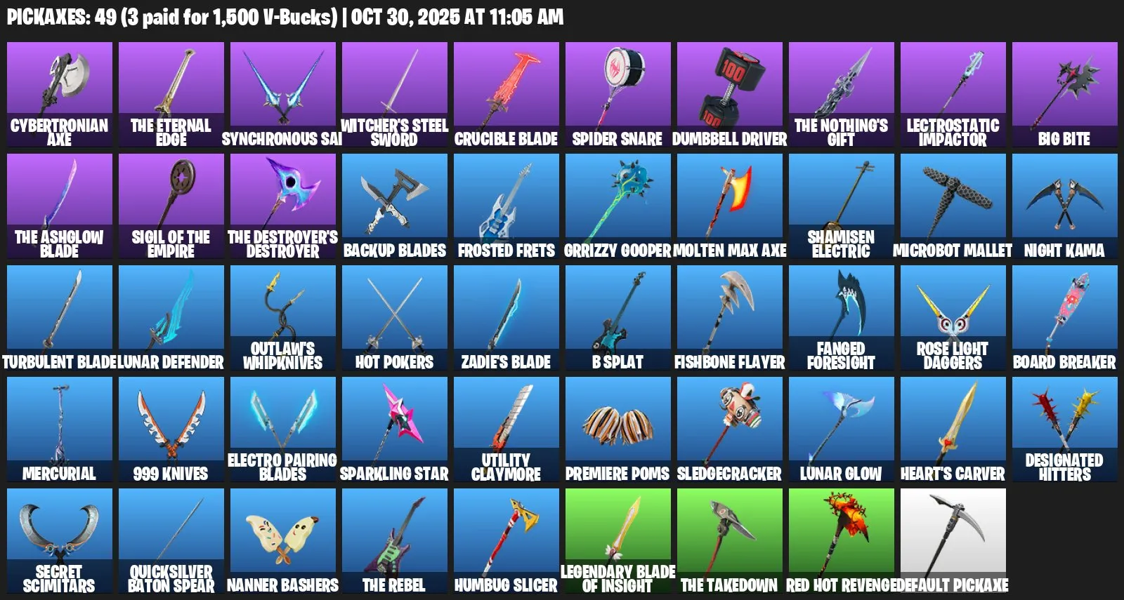 F1258 Level 980, 800 VBucks, 22 Skins, 49 Pickaxes, 40 Emotes, 46 Gliders, Email Changeable (G)