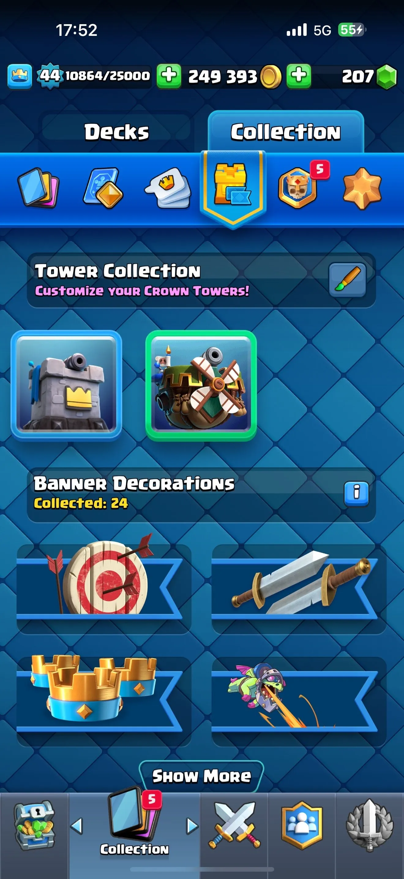 CR623 V44 Arena25 10000 Trophies Xbow 3.0 Deck Baby Siya 250K Gold 3 Shard Evo 9 Evo Cards 3 LV15 Cards 6 LV14 Cards 22 Legendaries 120 Cards Free Name Change