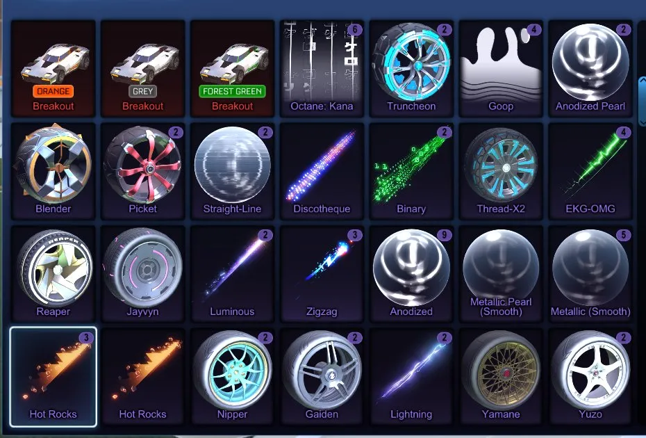STOCK648 // Fennec, 44 Black Markets, Anodized Pearl, Painted Hotshot Set, Many Premium Cars & Goal Explosions (K)