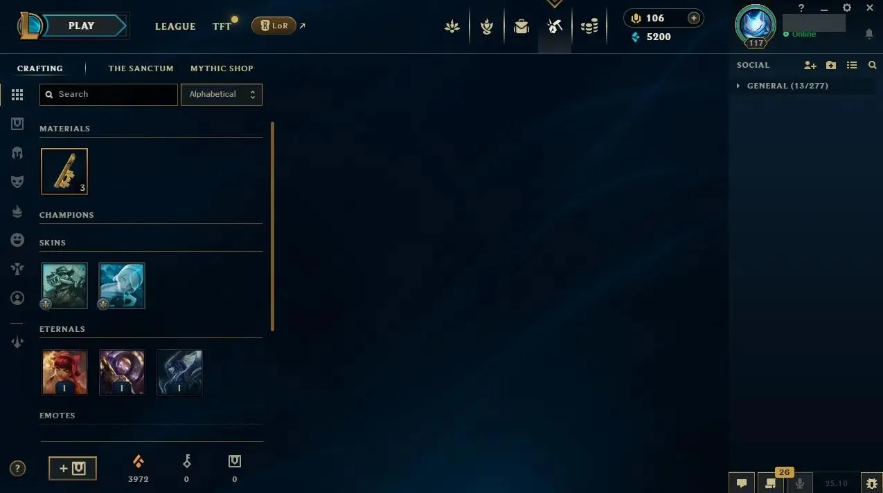 EUW ⭐ Hand-made ⭐ LV: 117 ⚡ ♟️ Champs: 155 🎨 Skins: 65  💰 BE: 5200 👑 1st Owner