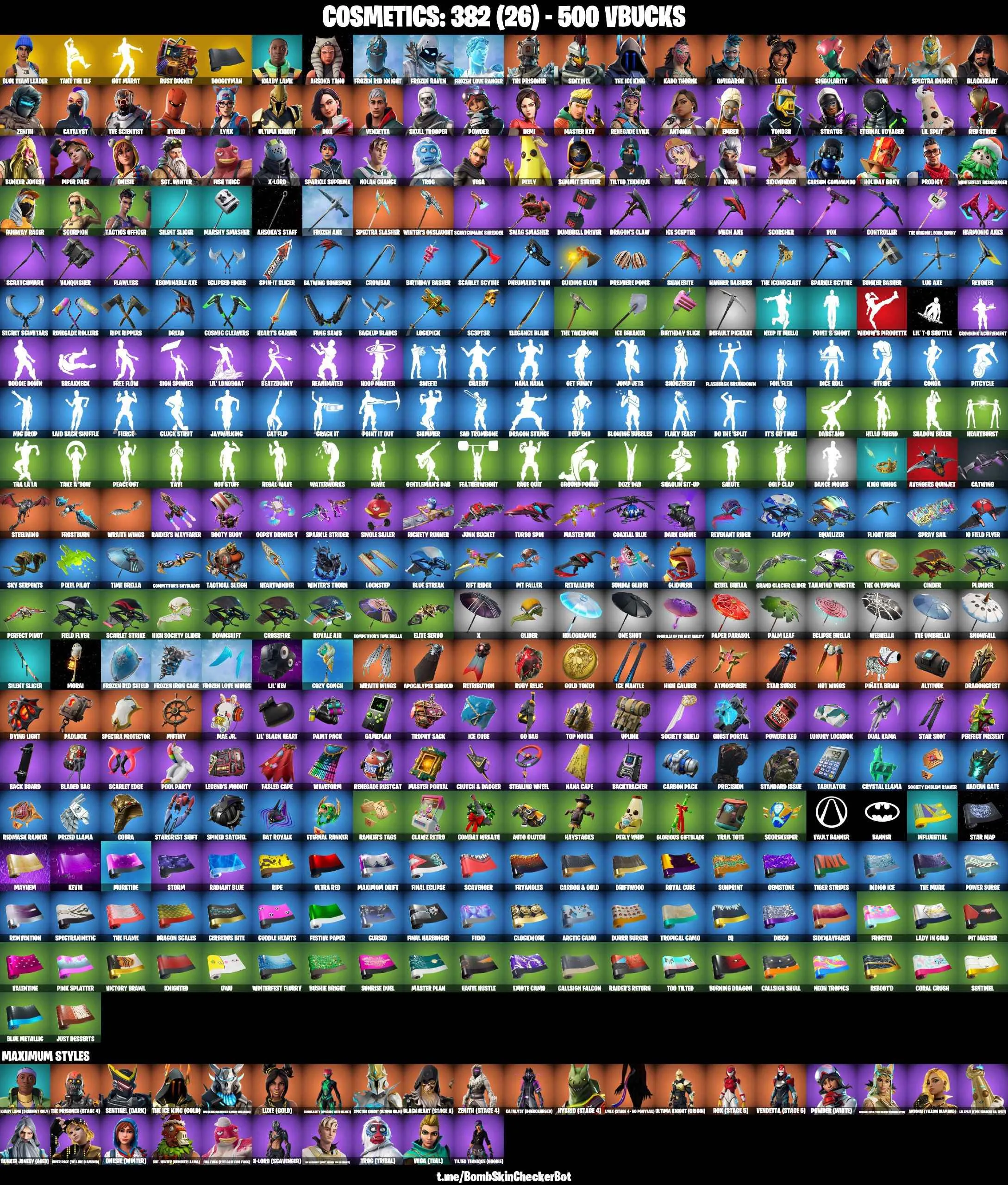 ❤️59 SKINS❤️SKULL TROOPER❤️CATALYST(MAX)❤️AHSOKA TANO❤️ONESIE(MAX)❤️BLUE TEAM LEADER❤️PEELY❤️YNX(STAGE 4)❤️HYBRID(STAGE 4)❤️ZENITH(STAGE 4)❤️BLACKHEART(STAGE 8)❤️SPECTRA KNIGHT(MAX)❤️RUST BUCKET❤️ICE BREAKER❤️TAKE THE ELF❤️CAN PLAY ON PSN❤️XBOX❤️PC❤️