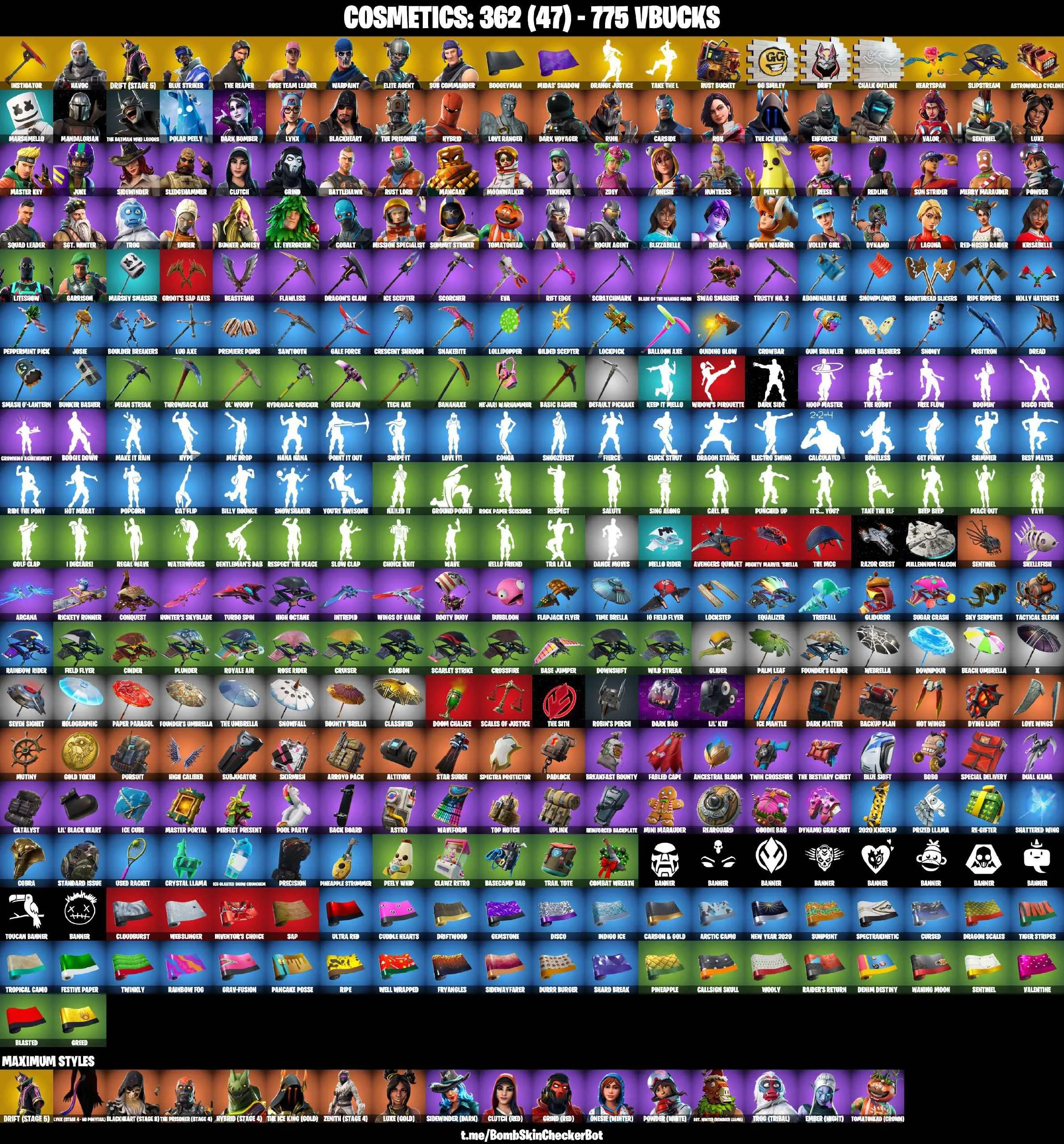 ❤️70 SKINS❤️TAKE THE L❤️THE REAPER❤️ELITE AGENT❤️HAVOC❤️SUB COMMANDER❤️MANDALORIAN❤️ORANGE JUSTICE❤️ZOEY❤️ONESIE(MAX)❤️DRIFT(STAGE 5)❤️PEELY❤️RED-NOSED RAIDER❤️ASTROWORLD CYCLONE❤️RUST BUCKET❤️CAN PLAY ON PSN❤️XBOX❤️PC❤️NINTENDO❤️MOBILE❤️775 VBUCKS❤️