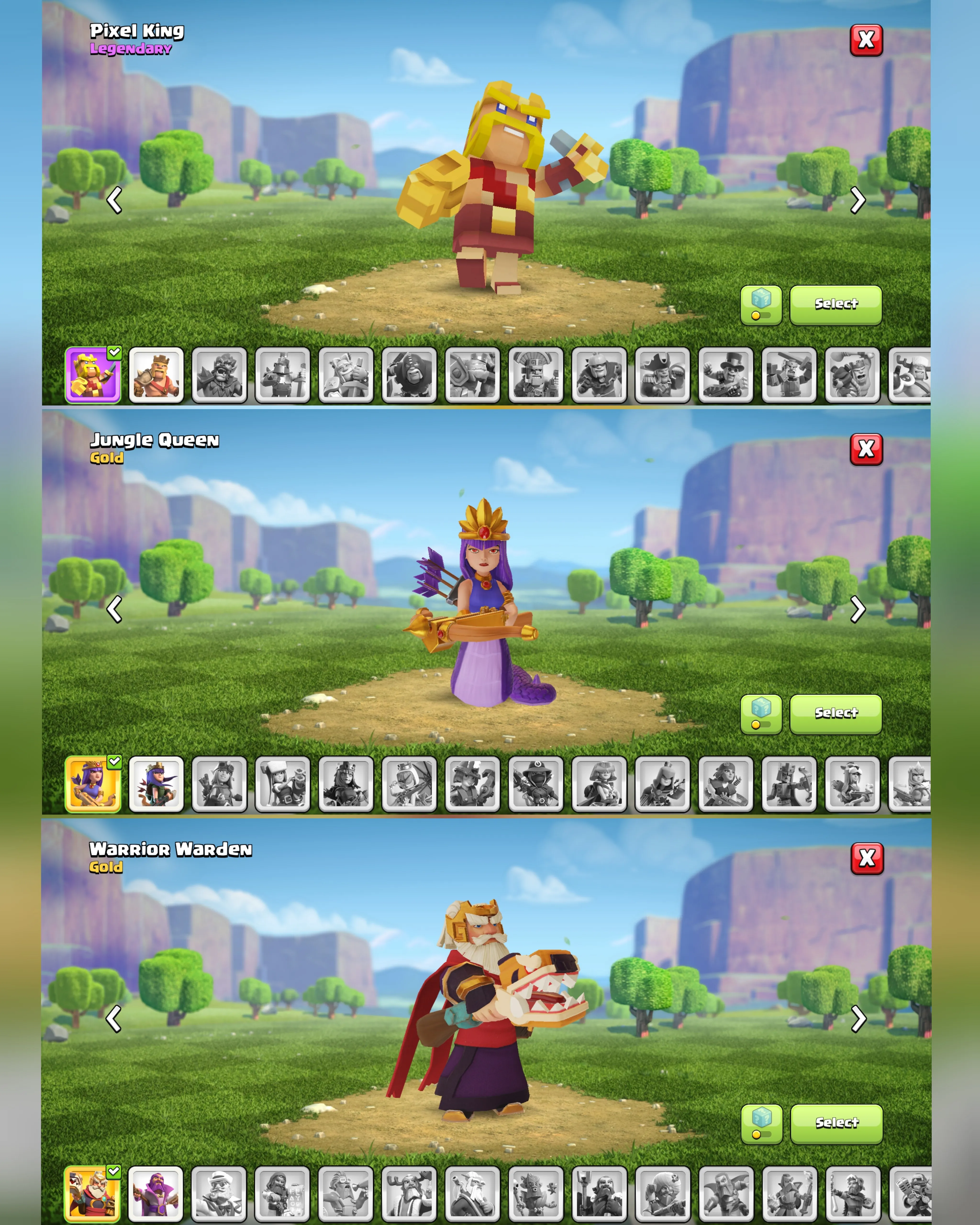 C023 TH12 PIXEL SCENERY - XP154 - 364 GEMS - CN 500 GEMS - BK54 SKIN PIXEL KING - AQ53 SKIN JUNGLE