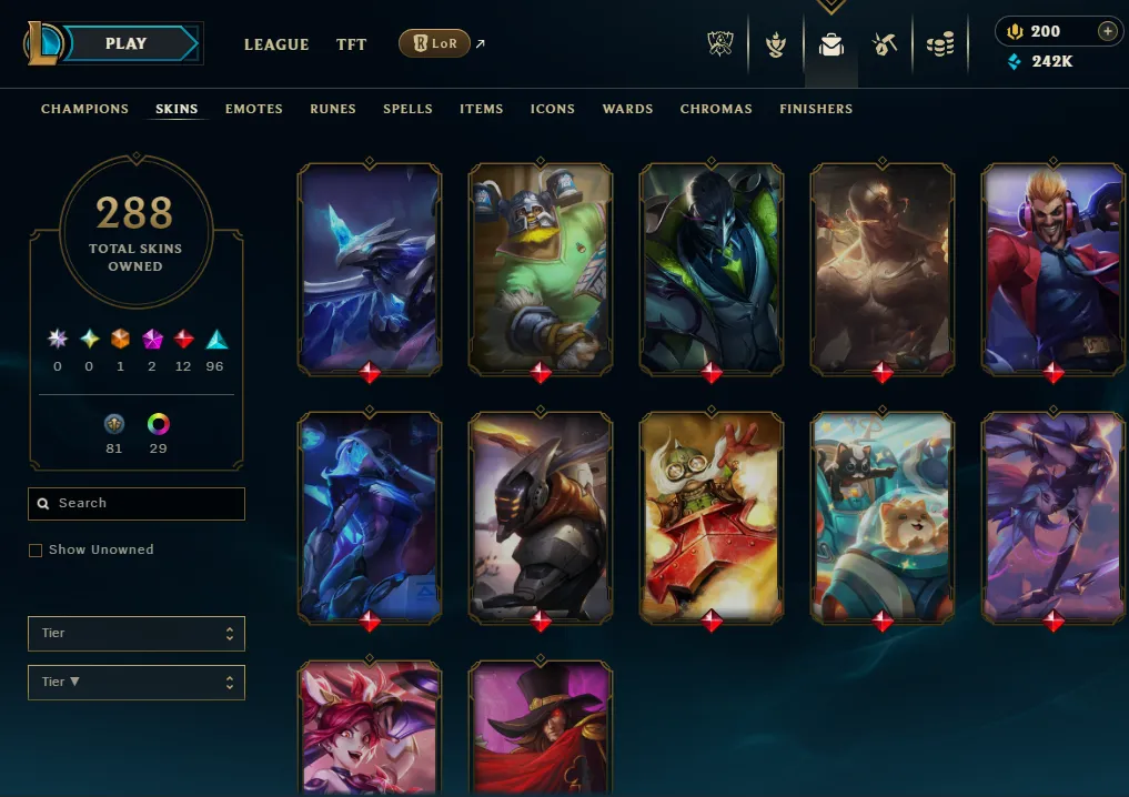 👑(EUW) UNRANKED ( HIGH ELO) 🚀288 SKIN