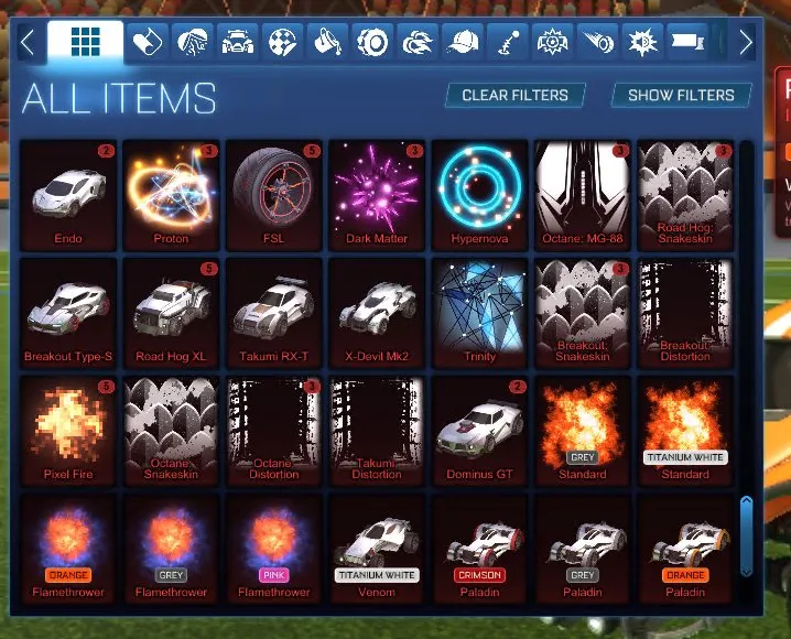 STOCK856 //Fennec Octane Crimson Imperium 30+ Cars 25 BMs Zowie Wheels Dark Matter (K)