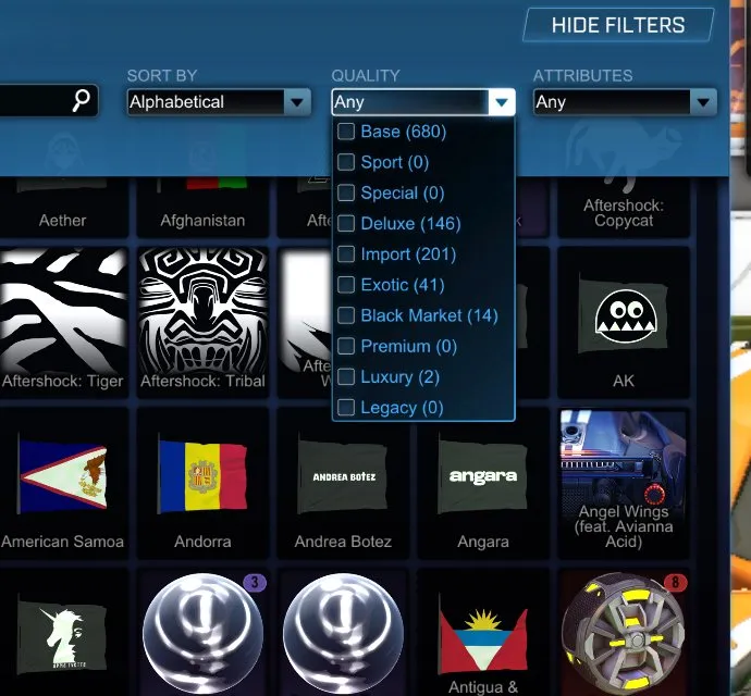 STOCK709 //Mantis, Imperator, 100 Exotic Drops, Black Market Decals and Wheels (K)