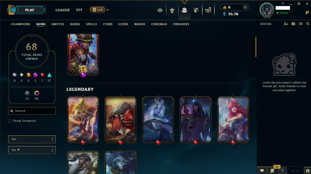 🏆 EUW New Season⌛ Platiunm 2 🚀  level 315  💯 110 Champ +68 (Loot 32) SKIN 🏆 Recovery Info ✅ 