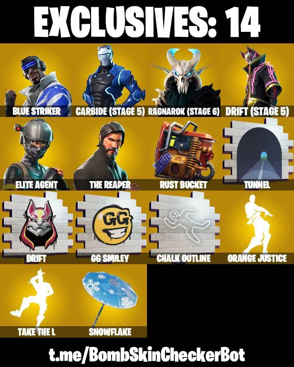 ❤️49 SKINS❤️TAKE THE L❤️THE REAPER❤️ELITE AGENT❤️SKULL TROOPER❤️OMEGA❤️ORANGE JUSTICE❤️MAYA❤️ZOEY❤️ROOK❤️AGENT PEELY❤️DRIFT(STAGE 5)❤️RAGNAROK(STAGE 6)❤️CARBIDE(STAGE 5)❤️CRYSTAL❤️RUST BUCKET❤️SNOWFLAKE❤️CAN PLAY ON PSN❤️XBOX❤️PC❤️NINTENDO❤️MOBILE❤️