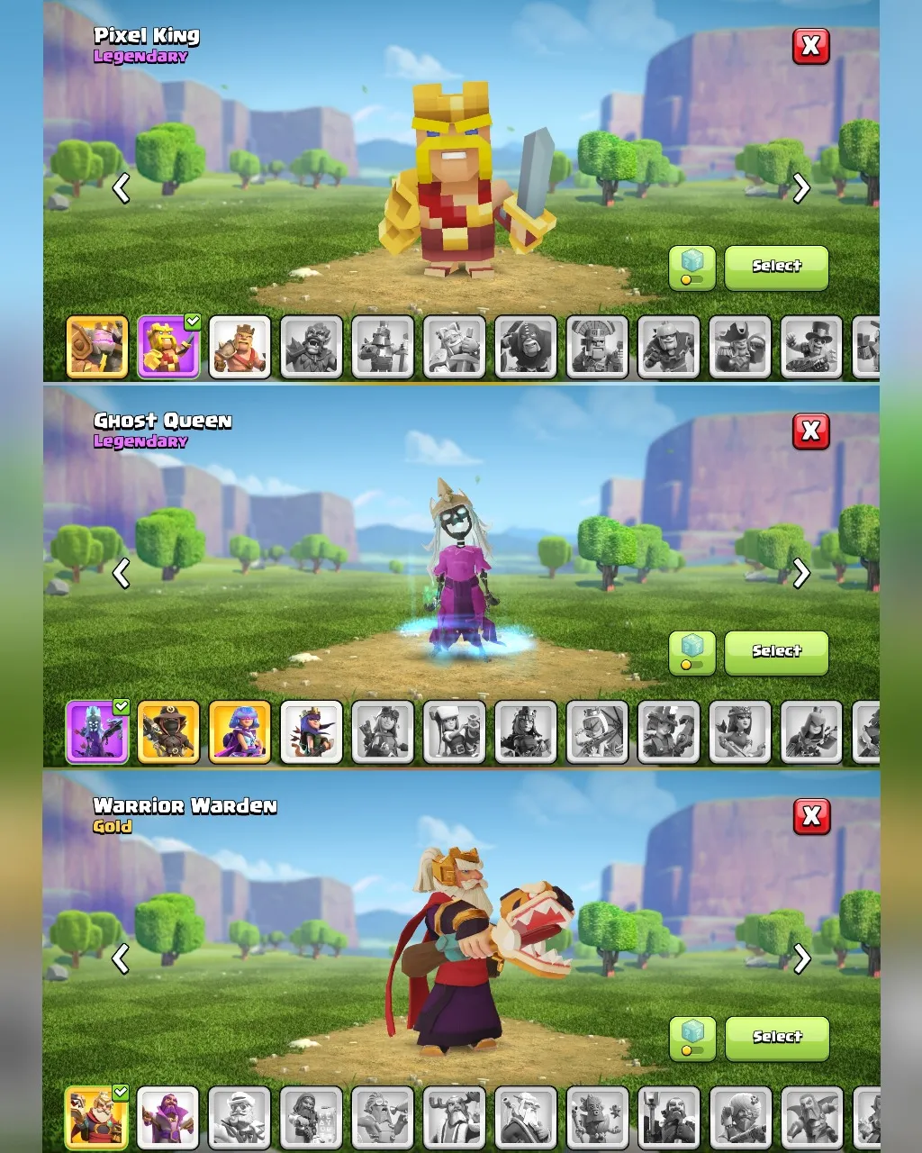 C020 TH12 SCENERY2 PIXEL, ROYALE - XP175 - 762 GEMS - CN 1,000 GEMS - BK50 SKIN2 PIXEL - AQ58 SKIN3 GHOST