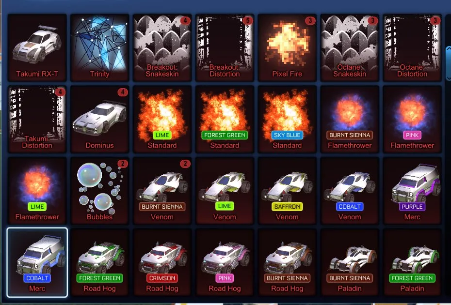 STOCK652 // Fennec Dominus Octane ZSR Takumi RX-T Many Painted Venom Merc Road Hog Paladin 45 Black (K)