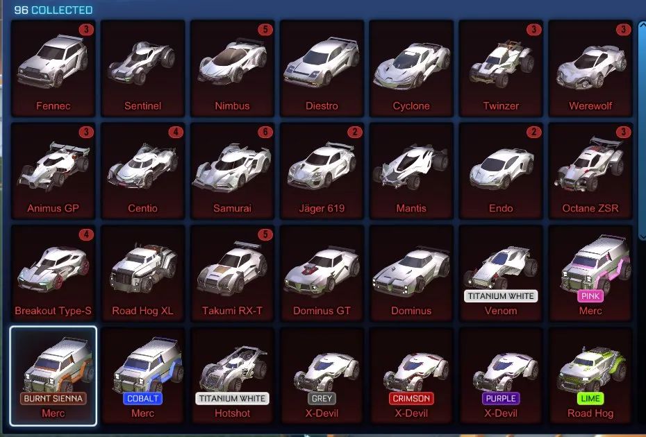 STOCK552 //ACC with Fennec, Dominus, Octane ZSR, Mantis, Endo, 90+ Exotic Chests, Many Painted Bodies and Wheels (K)