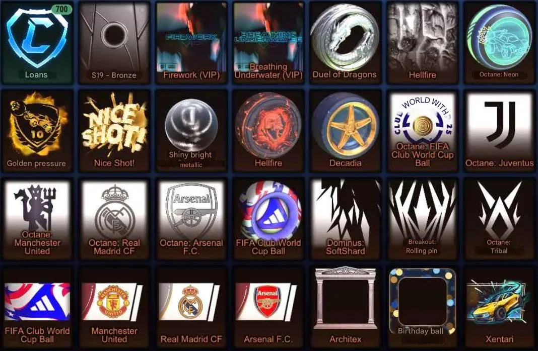 RL976 //Fennec + Gold Fennec, Cristiano Gold, Xentari, Hellfire, Duel of Dragons, 700 Credits, Club World Cup Item (K)