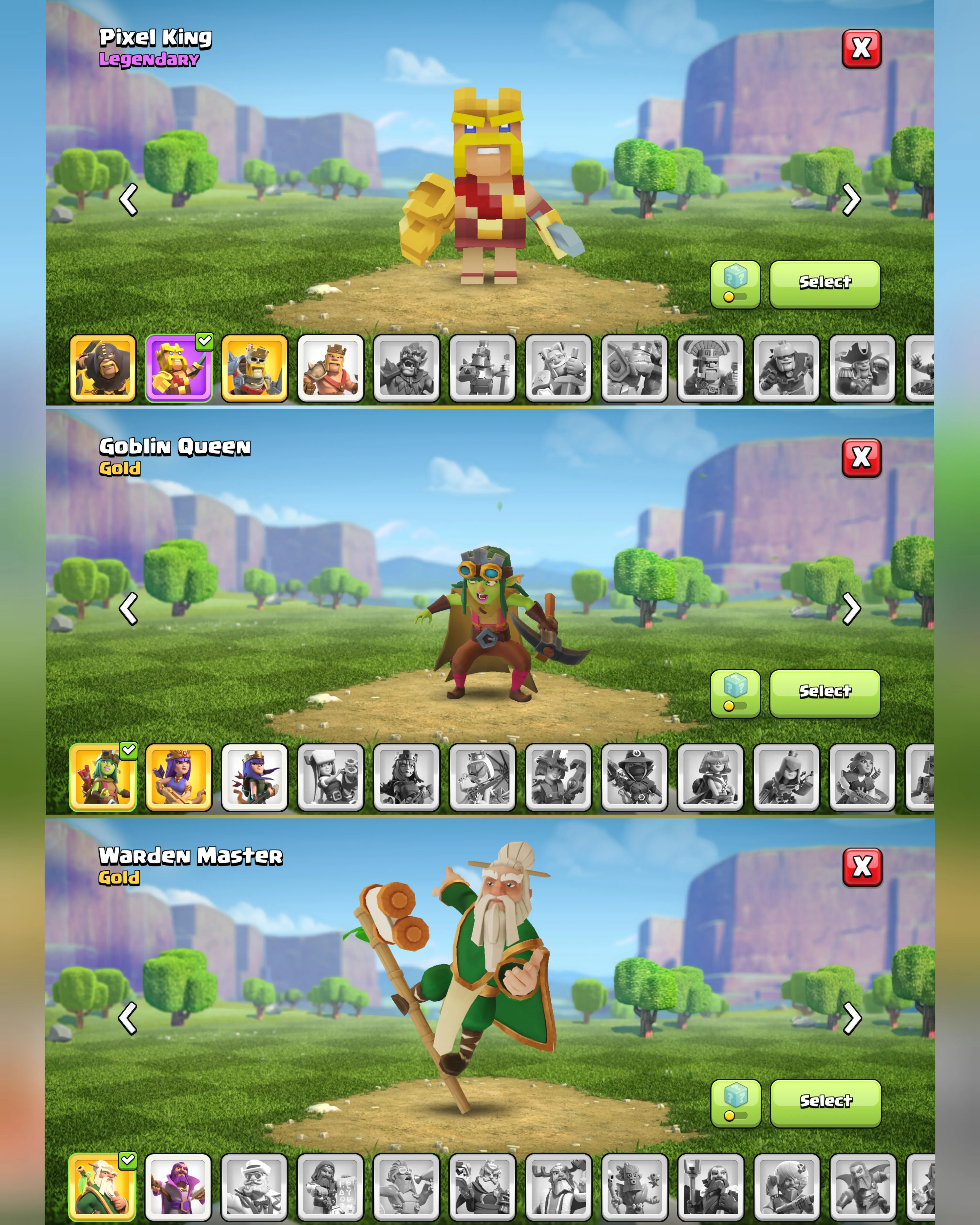 C030 TH12 PIXEL SCENERY - XP146 - 2,412 GEMS - CN 1,500 GEMS - BK55 SKIN3 - AQ61 SKIN2 - GW33 SKIN WARDEN MASTER - BM11