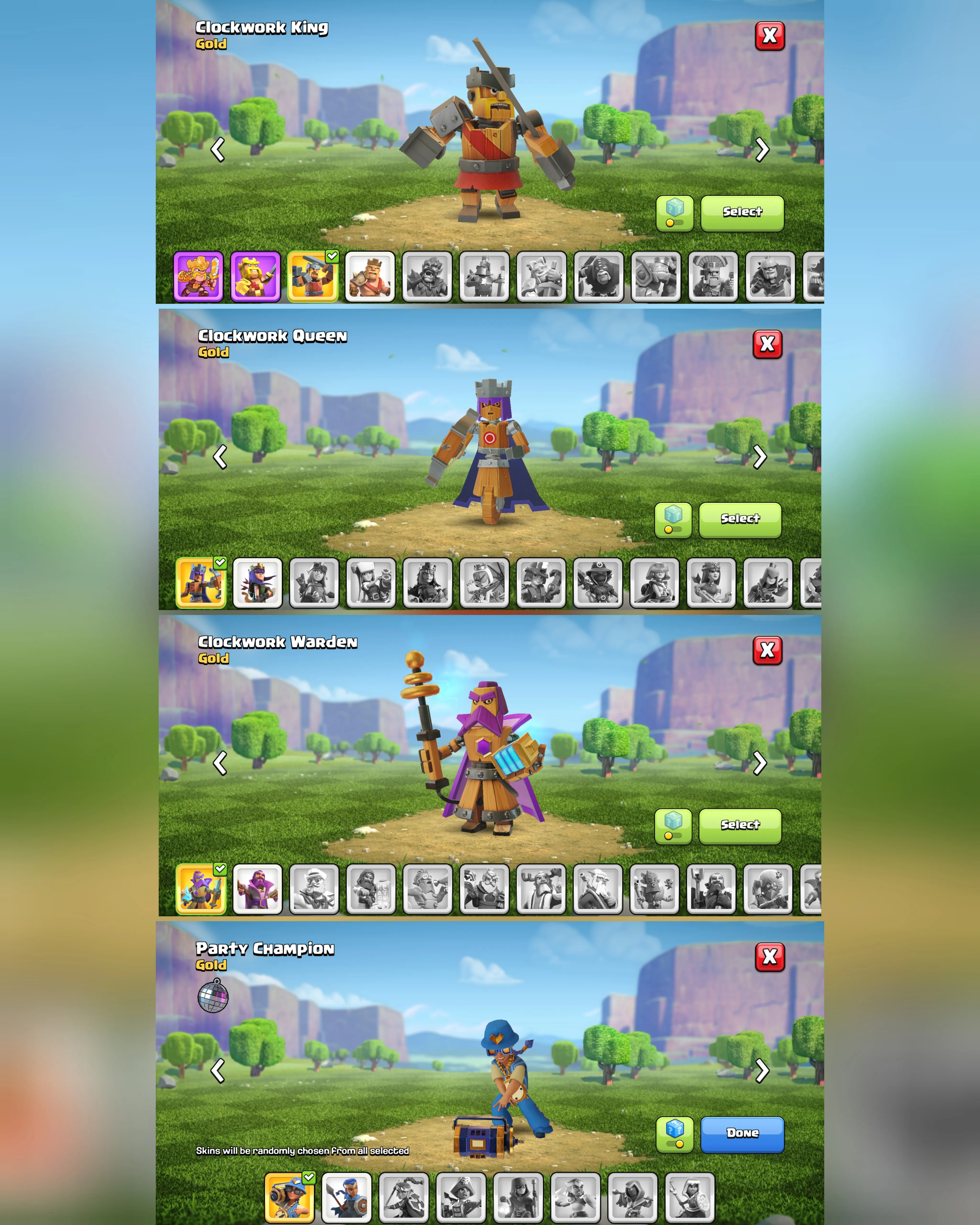 C055 TH13 - XP185 - 115 GEMS - CN 1,000 GEMS - BK72 SKIN3 GG6 SB9 - AQ75 SKIN CLOCKWORK QUEEN FA14 - GW50 SKIN CLOCKWORK WARDEN